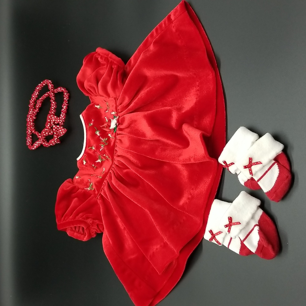 Rare Editions Red Velvety 3 Months Baby Dress